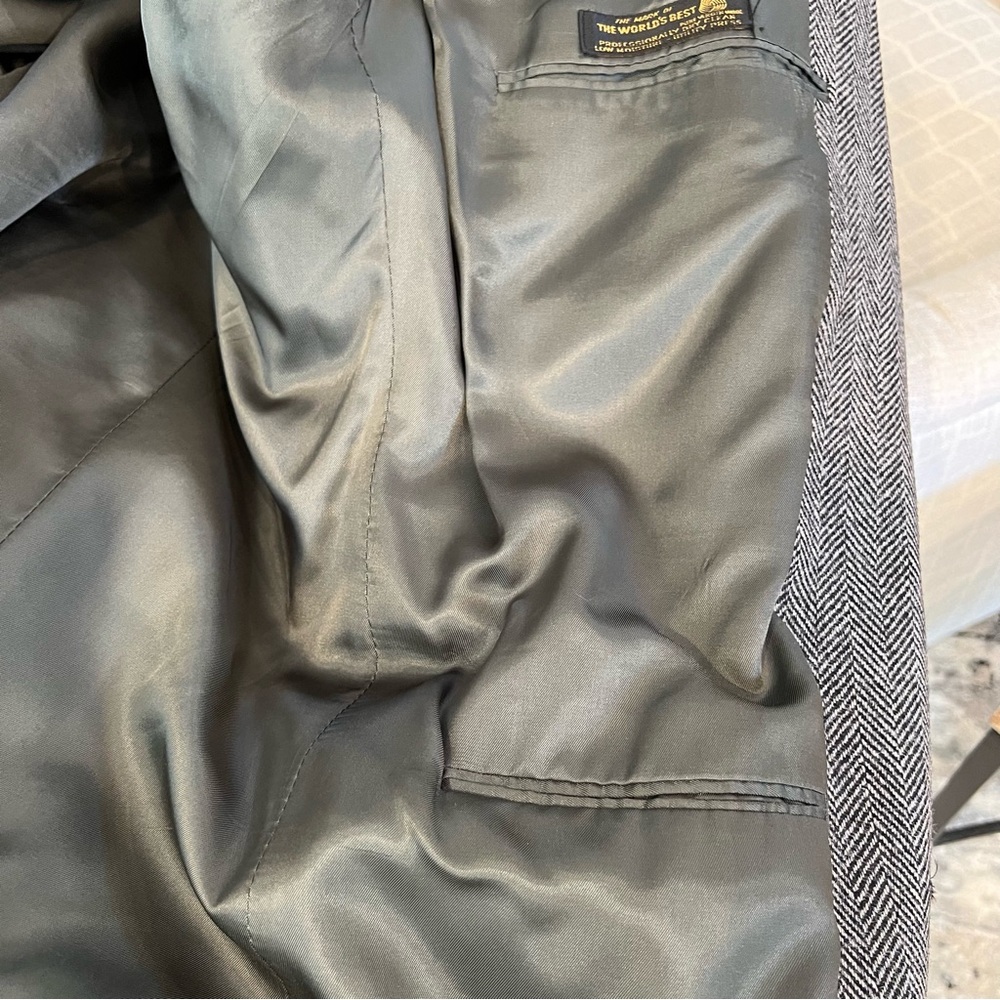 Vintage Herringbone Blazer 100% Wool Black Hart Schaffner Marx - Picture 6 of 12